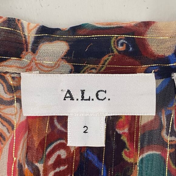 A.L.C. Frida Silk Top Semi Sheer Blouse Size 2 Port Wine Multi Billowy Flowy - Picture 4 of 10
